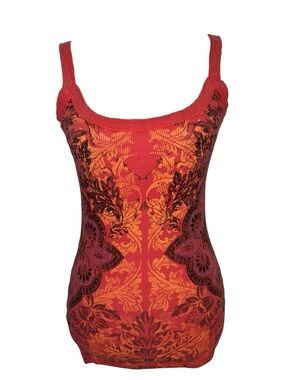 Vtg FANG Womens Medium Red Orange Graphic Ribbed Tank Top Y2K 2000